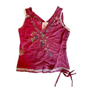 RANGOON Vintage Silk Embroidered Camisole Tank Blouse Size Medium 1/2 Zip